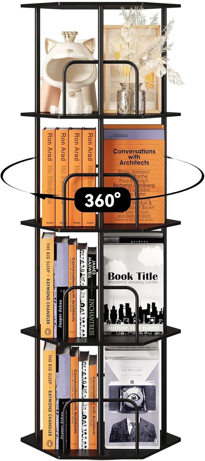 SUNMORY 4 Tier Rotating Bookshelf Tower, Revolving 360 ° Spinning Bookcase
