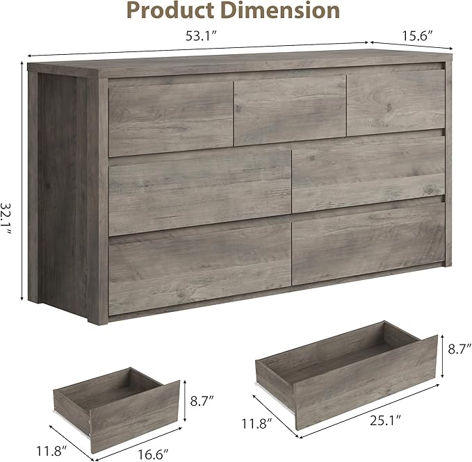 GarveeHome 7 Drawer Dresser for Bedroom, Wide Modern Chest of Drawers, Large