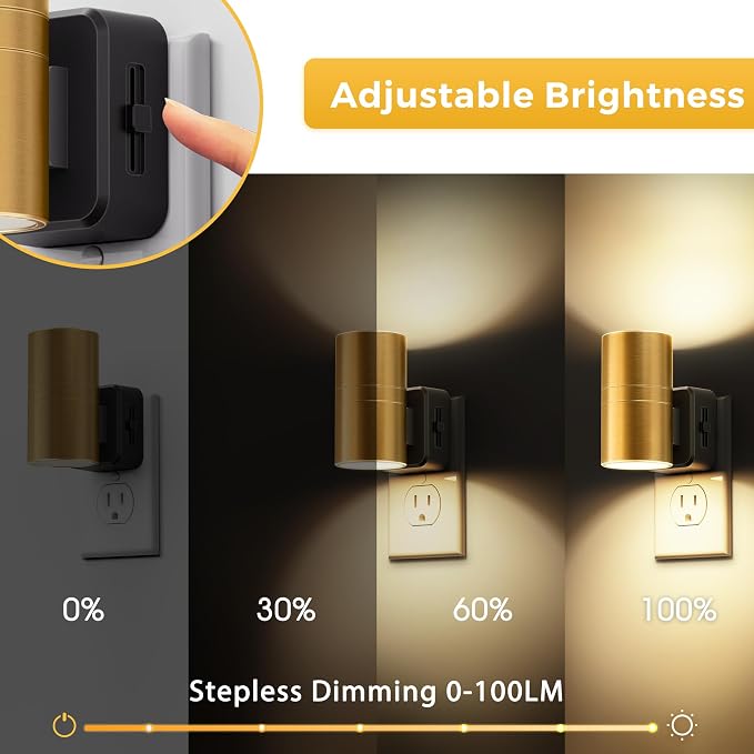 L LOHAS LED Night Light,Dimmable Night Lights Plug into Wall, 2 Pack Automatic Nightlight with Light Sensor, 3000K Soft White 0-100LM Modern Nightlight for Kids Bedroom Hallway