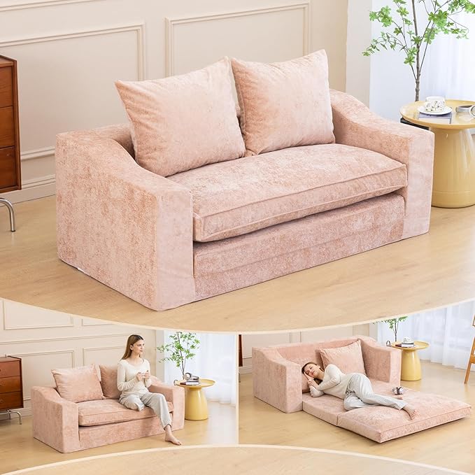 61" Convertible Sofa Bed Loveseat, Memory Foam Boneless Floor Couch