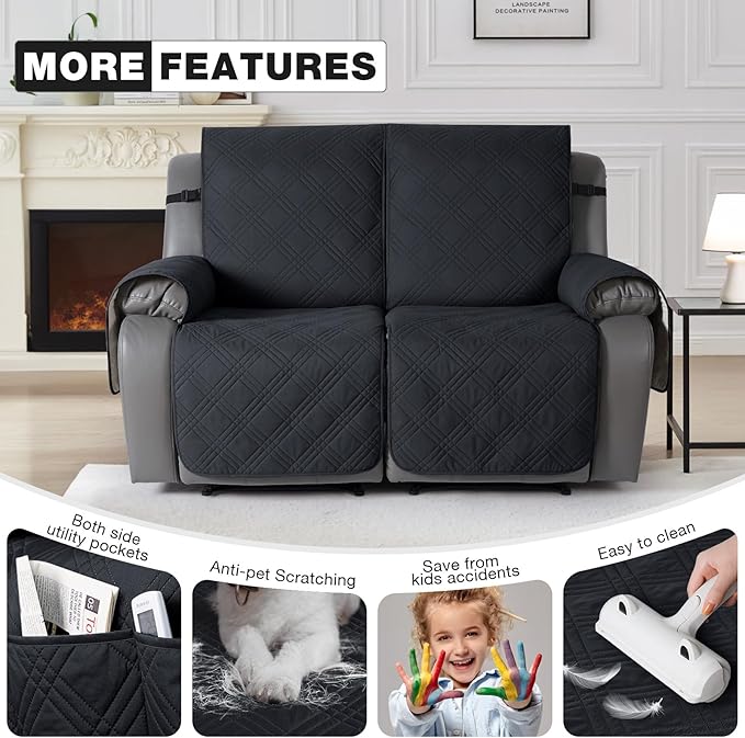 TAOCOCO 100% Waterproof Loveseat Recliner Cover, Non Slip Split Loveseat Covers