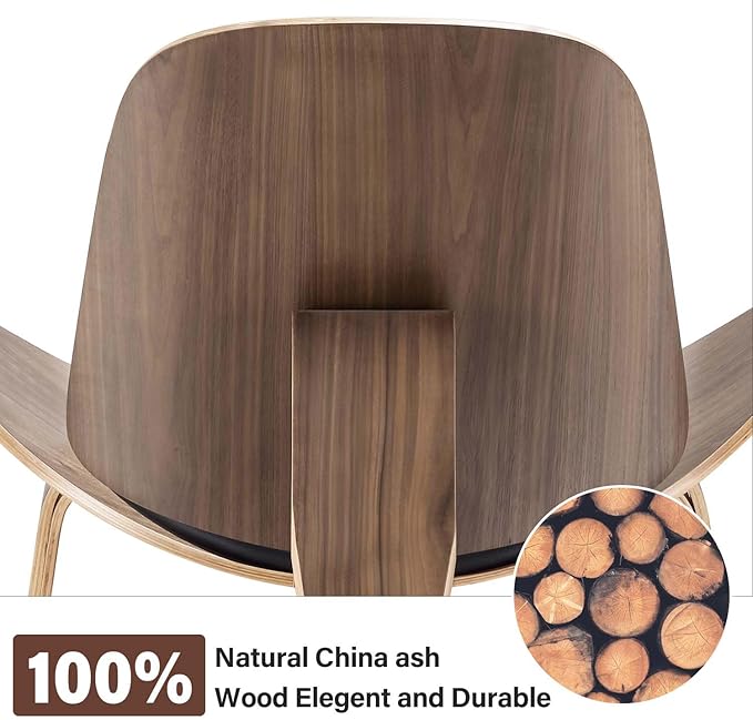 Modern Shell Lounge Accent Chairs, Faux Genuine Leather Mid Century Armless