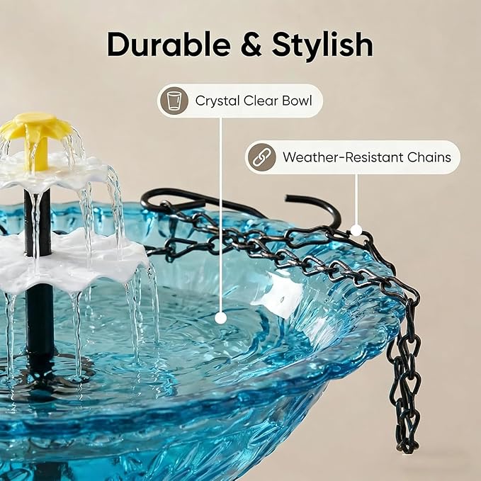 Solar Cascade Hanging Bird Bath Fountain,Solar Powered Cascade Hanging Bird Bath Fountain with Solars Pump,for Outdoor and Gardens (Red)