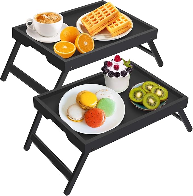 Artmeer Bed Tray Table with Folding Legs, Bamboo Breakfast in Bed