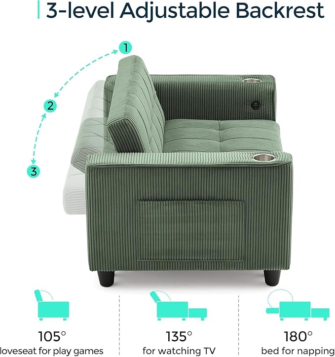 LINSY 54" Pull Out Couch with Charging Station