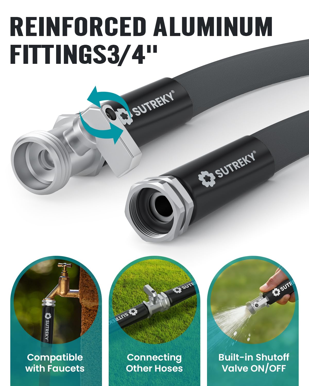 50ft Garden Hose, Ultra Lightweight All-Weather Water Hose, Durable & Flexible, Built-in Valve, Leak-free Connections, TPU Water Hose, Drinking Water Safe