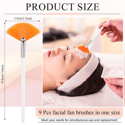 9 Pieces Facial Fan Mask Brushes, Soft Facial Applicator Brushes Tools for Peel Glycolic Makeup for Mud Cream(Champagne)