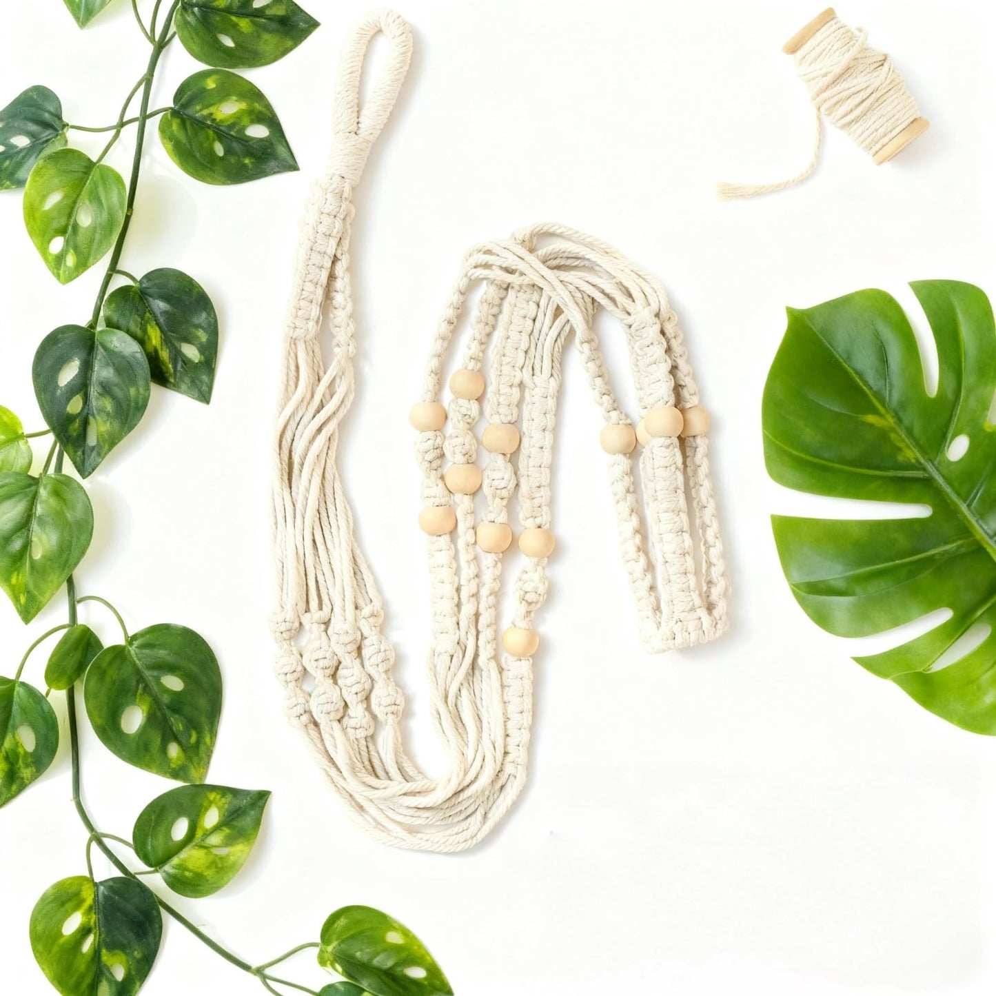 UlifeBetter 2 Pack Macrame Plant Hanger 36 Inch, Ivory Hanging Planter Holder with Wood Beads & No Tassels,Larg Hanging Baskets Indoor Outdoor Boho Home Decor for Flower Pots (2 Hooks Included)