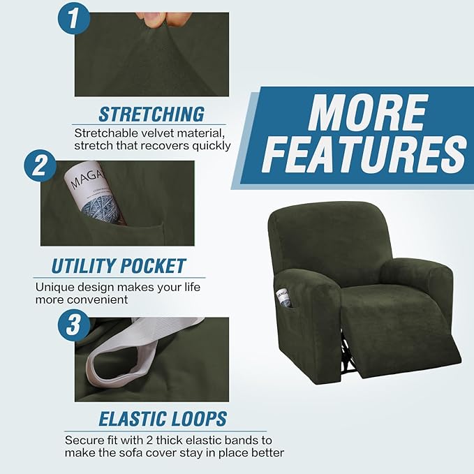 H.VERSAILTEX Velvet Stretch Recliner Couch Covers 4-Pieces Style Recliner Chair