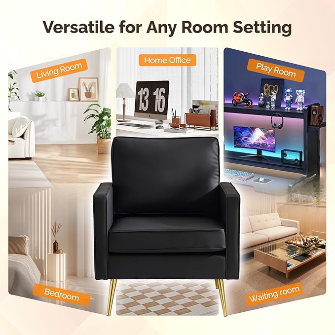 VINGLI Modern PU Leather Accent Chair, Single Sofa Chair