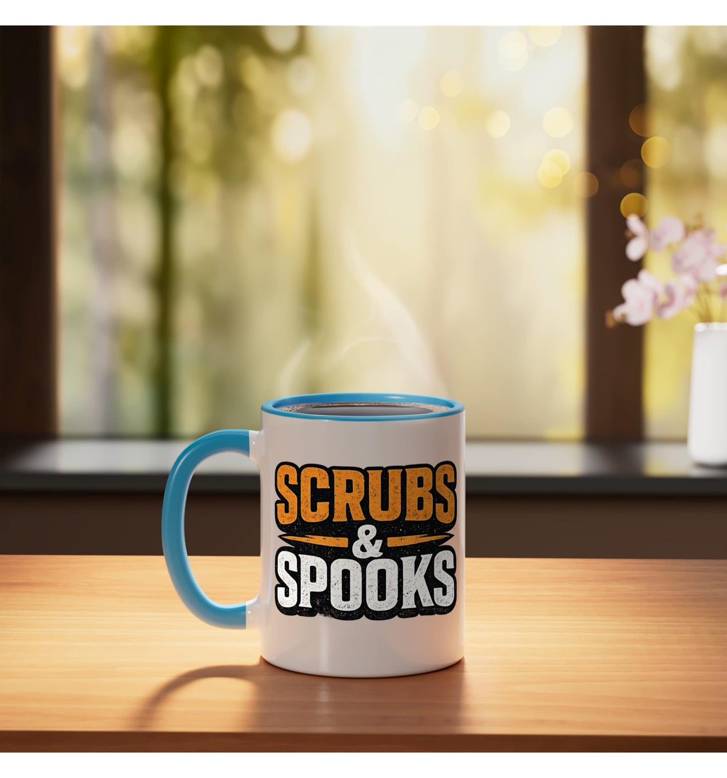 Scrubs & Spooks Nurse Halloween Medical Humor Ceramic Mug, Blue/White