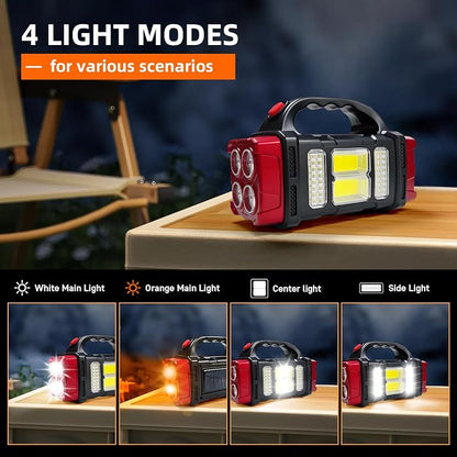 Solar Handheld Flashlight, 4 Lighting Modes Rechargeable LED Work Light, USB-C & Solar Powered Portable Lantern,Emergency Camping Light for Outdoor, Hiking, Power Outage (Red-1pcs)