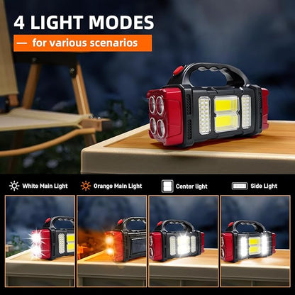 Solar Handheld Flashlight, 4 Lighting Modes Rechargeable LED Work Light, USB-C & Solar Powered Portable Lantern,Emergency Camping Light for Outdoor, Hiking, Power Outage (Red-2pcs)