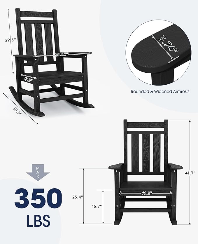 KINGYES Oversized Outdoor Rocking Chair Set of 2, All-Weather Patio Rocking