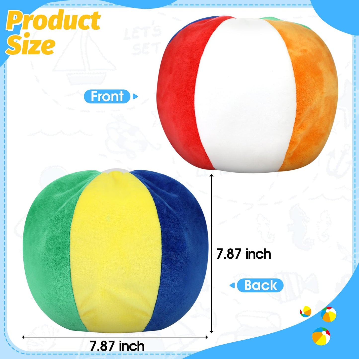 Summer Beach Ball Tree Topper, 8” Rainbow Beach Ball Tree Decor, Plush Stuffed Summer Tree Topper for Christmas in July Pool Beach Luau Hawaiian Themed Tropical Party