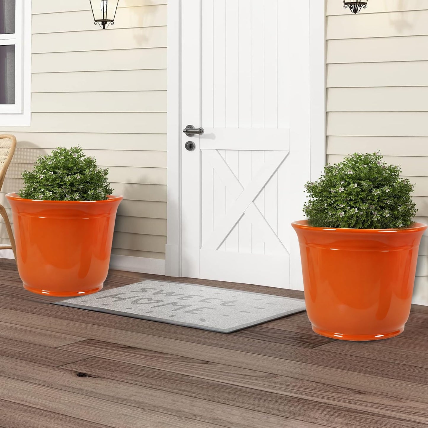 WEICHENGXING 2 Pack 18/15 Inch Large Plastic Pots for Plants, Planters for Outdoor Plants, Durable and Lightweight Flower Pots, Big Outdoor Planters Weather Resistant & UV Resistant, Orange