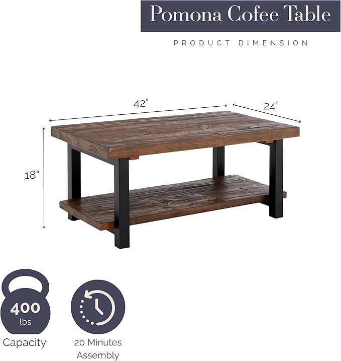 Pomona 42-Inch Rectangular Solid Wood Coffee Table
