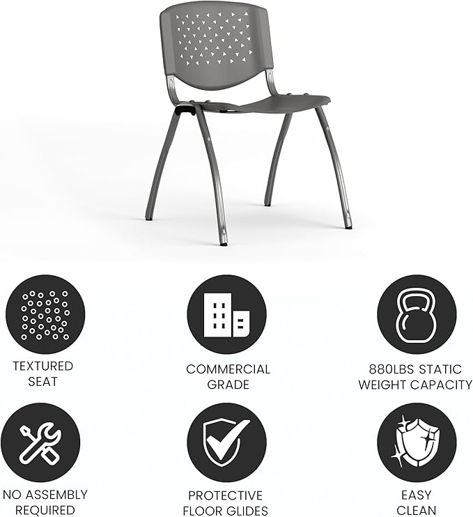 Flash Furniture HERCULES Series 880 lb. Capacity Gray Plastic Stack Chair