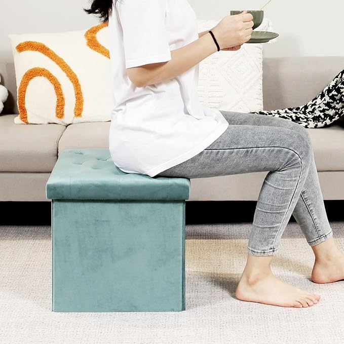 B FSOBEIIALEO Storage Ottoman Cube Velvet Tufted Folding Ottomans Footstool