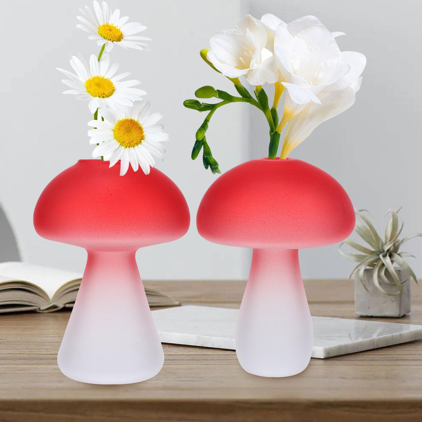 BESPORTBLE 3pcs Red Mushroom Shaped Glass Vase Set for Hydroponic Plants, Decorative Terrarium Flower Holders for Home Table and Office Décor
