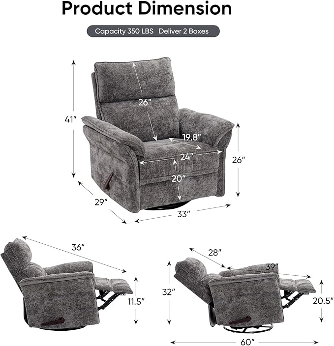 Rocking Chair Nursery with Adjustable Headrest, Manual Swivel Rocker Recliner