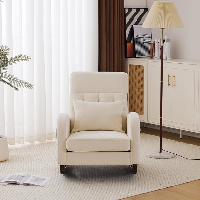 VINGLI Chenille Low Seat Rocking Chair, Upholstered Nursery Glider Chair