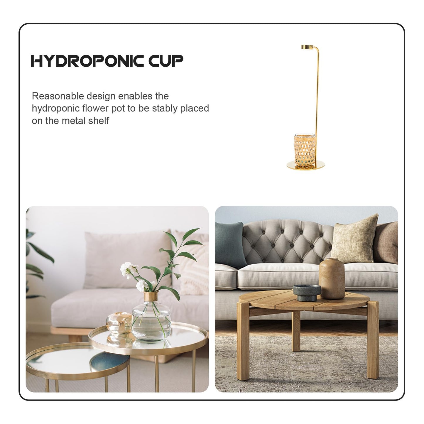 HYTROVE Nordic Style Woven Flower Vase Set with Glass Hydroponic Cup and Gold Metal Stand, Desk Planter Terrarium for Home Décor and Indoor Plant Arrangement