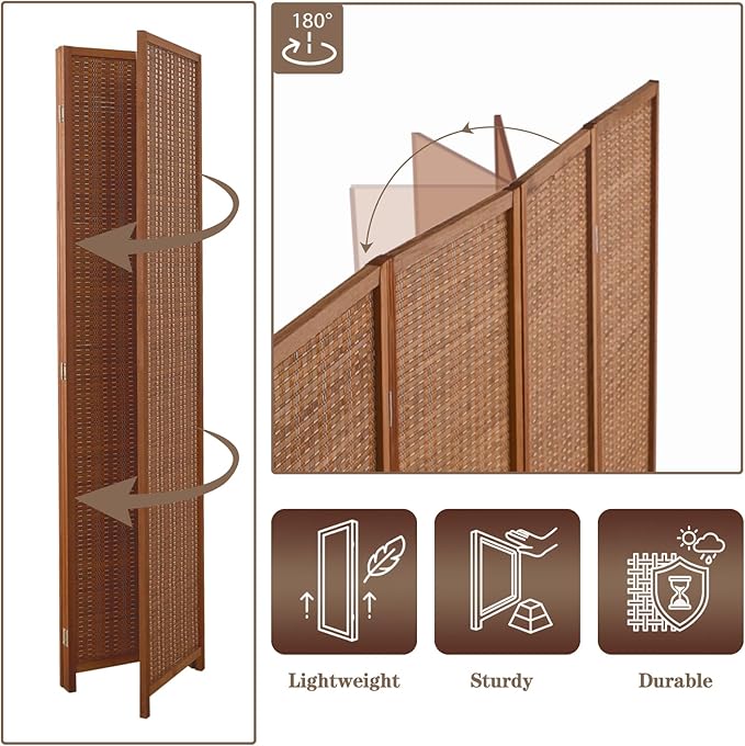 4 Panel Room Divider and Extra Wide Folding Privacy Screen, Bamboo Room Divider