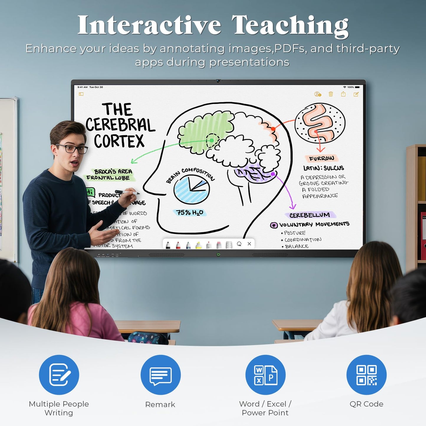 JASZDOT 86'' Smart Board, 4K UHD Interactive Touchscreen Whiteboard, Android 14 8+128GB Wireless Smartboard for Classroom Home Office Studio