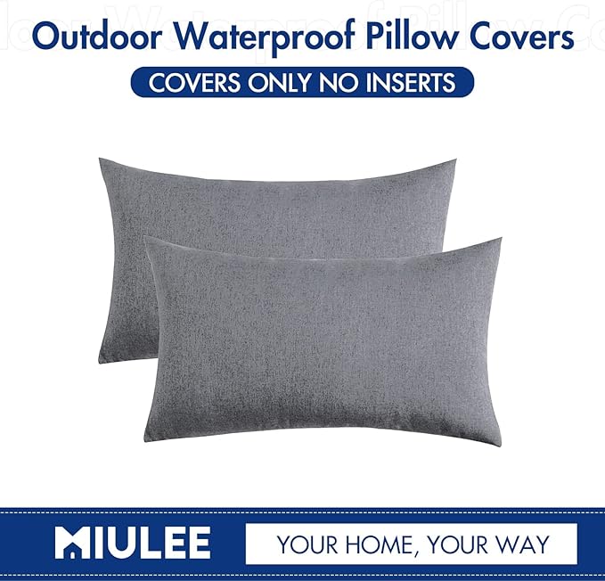 MIULEE Pack of 2 Decorative Outdoor Solid Waterproof Throw Pillow Covers Faux