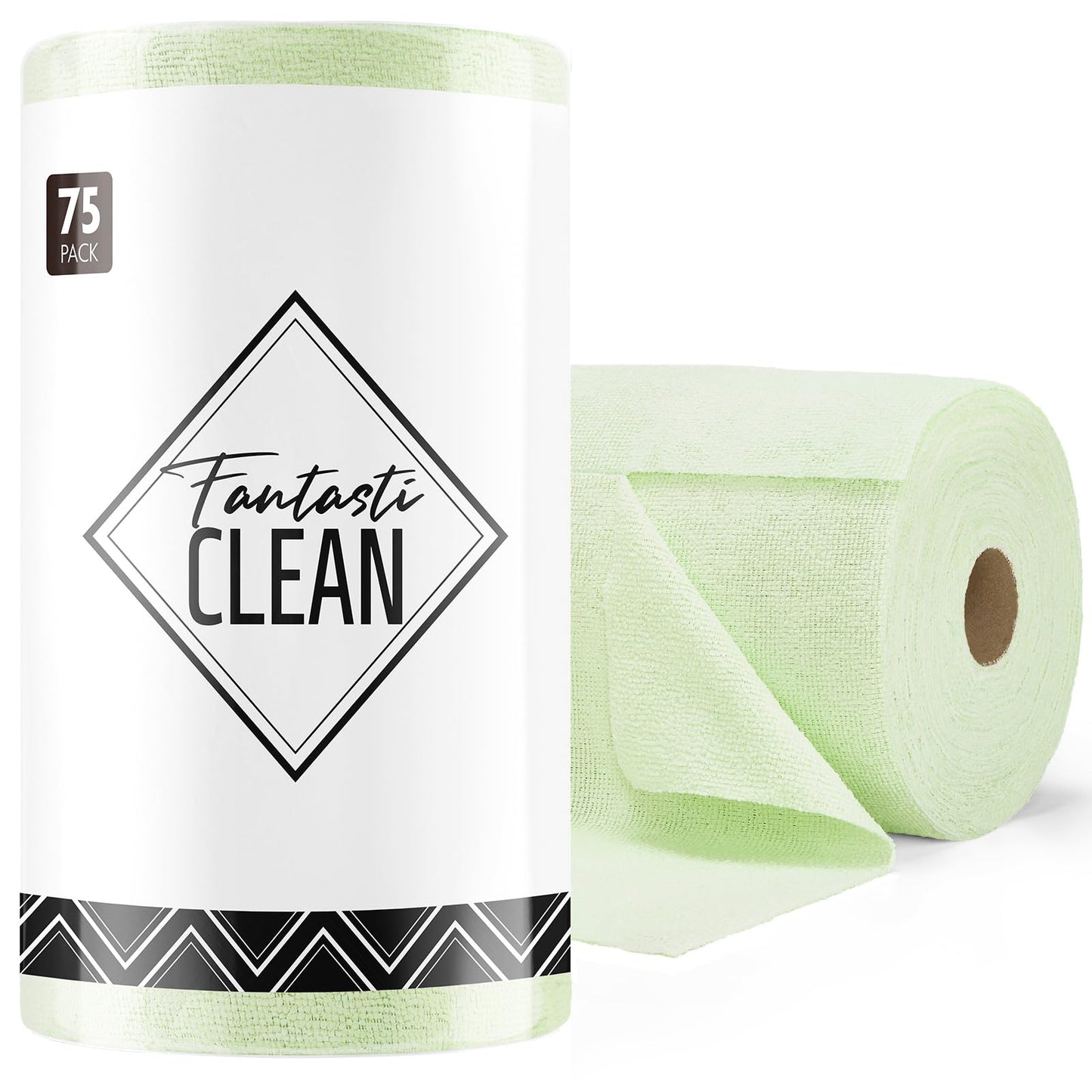 Fantasticlean Microfiber Cleaning Cloth Roll -75 Pack, Tear Away Microfiber Towels, 12" x 12", Reusable, Washable, Scratch Free, Ultra Absorbent Dishcloth for All-Around Cleaning Supplies (Green)