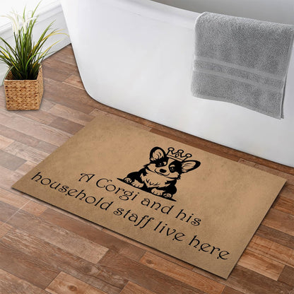 GXFC ZHAO Funny Welcome Doormats Decorative Area Rugs for Entrance Novelty Gift Mat Front Door Porch Patio Mats(23.7 X 15.9 in) (A Corgi and His Household Live Here Dog Lover)