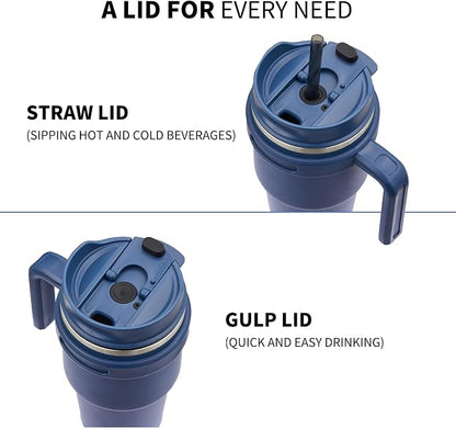 20 oz Insulated Coffee Mug Tumbler with Handle, Stainless Steel Travel Mug Tumbler with Lid and Straw,Double Wall Vacuum Leak Proof Ice Coffee Thermal Cup, Army Green