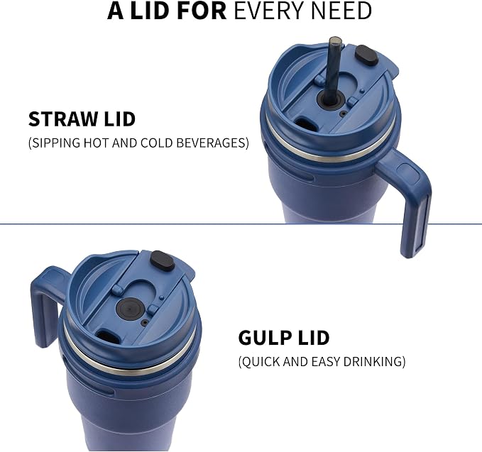 20 oz Insulated Coffee Mug Tumbler with Handle, Stainless Steel Travel Mug Tumbler with Lid and Straw,Double Wall Vacuum Leak Proof Ice Coffee Thermal Cup, Navy