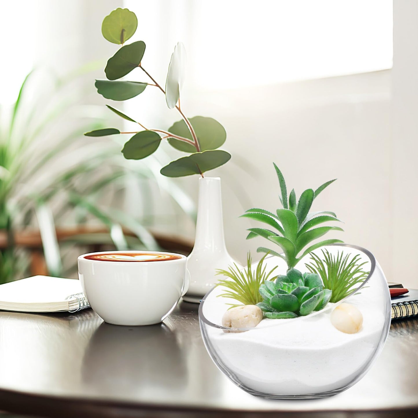 GANAZONO Succulent Planter Pot Set of 2 Half-Round Glass Hydroponic Flower Bowls for Indoor Plants and Home Decoration 5.90X4.33X2.36 Inches