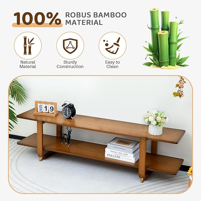 HollyHOME Bamboo TV Stand with Storage