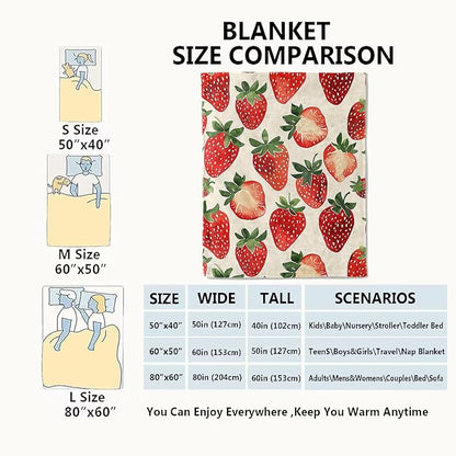 Strawberry Blanket,Sweet Juicy Red Fruit Throw Blankets,Gifts for Kids & Foodies & Summer Lovers,Lightweight Soft Fleece,for Picnic Sofa Couch Bed Room Travel,Birthday Decor,50x60in