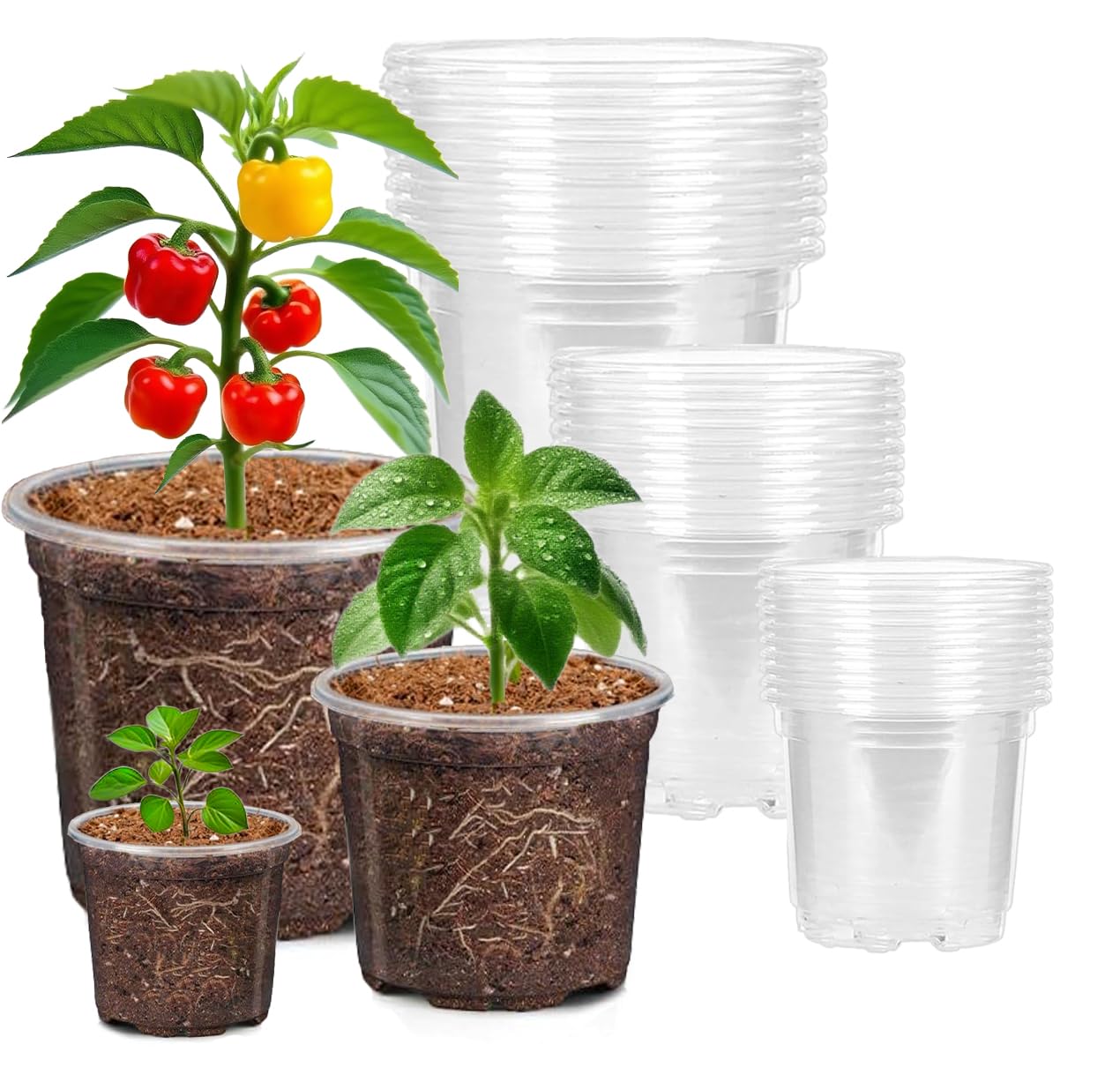 NABAOXUN 12 Pack 6.7/5/4.5 Inch Clear Plastic Pots for Plants，Thickened and Durable Nursery Pots for Plant，Plastic Plant Pot Seedling Planter Seed Starter Flower