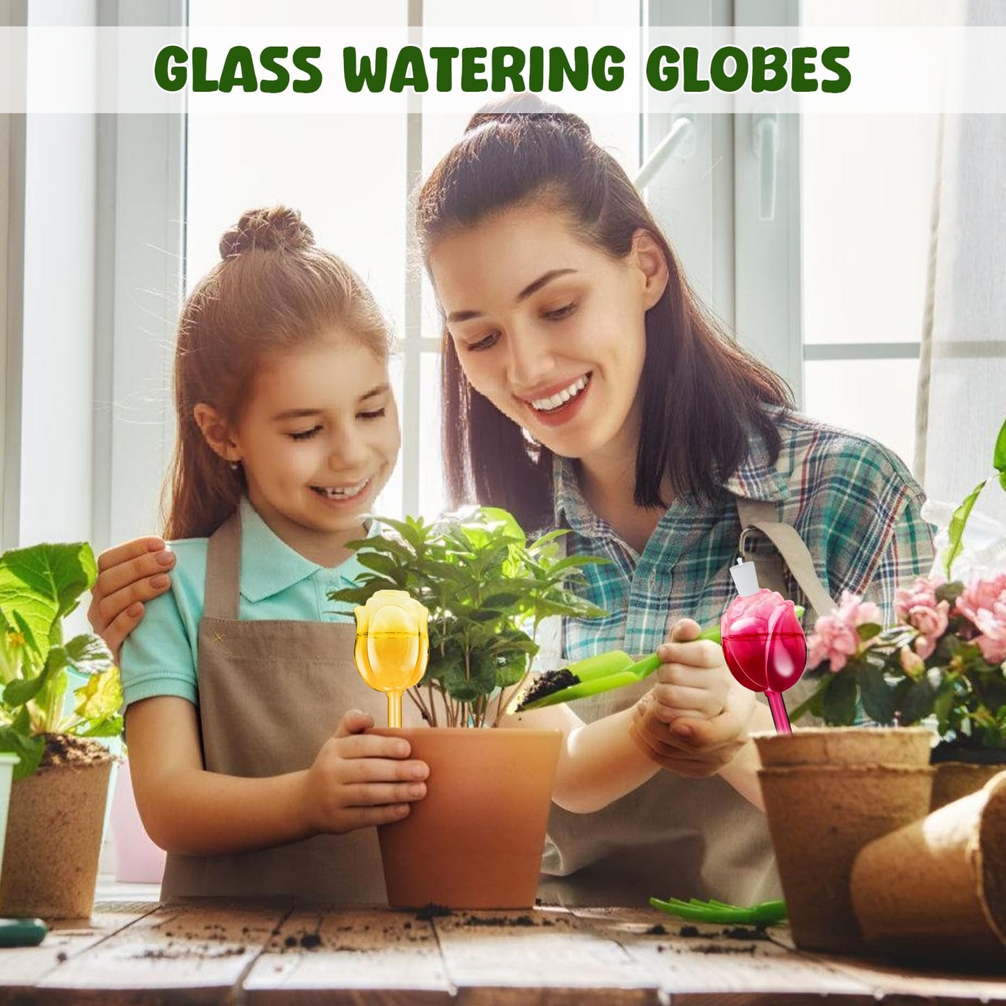 4Pcs Rose Self Watering Globes for Indoor Plants, Iridescent Glass Plant Watering Bulbs with Rainbow Finish, 100ML Decorative Automatic Waterers for Flowers, Ideal for Home Decor & Vacation Gift