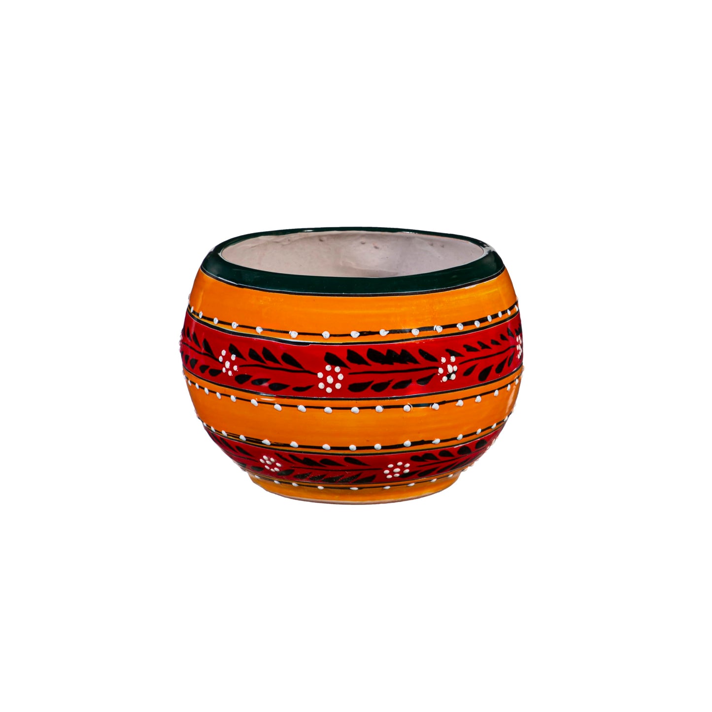 Evergreen Garden Talavera Mexican Pottery Ceramic 9 in. Stripped Orange Baul | Flower Pot Plant Succulent | Indoor Outdoor