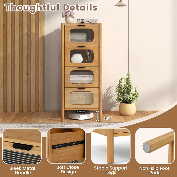 Giantex 4 Drawer Storage Cabinet, Bamboo Storage Organizer