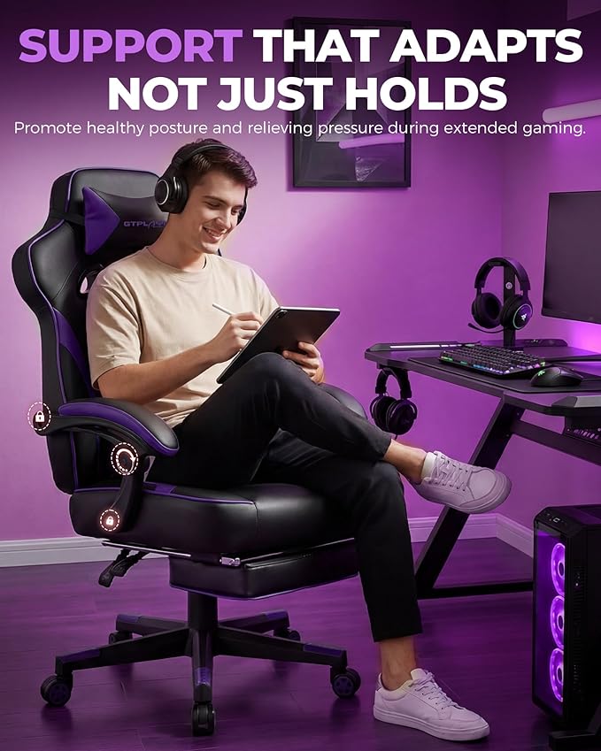 GTPLAYER Gaming Chair with Footrest, Big and Tall Game Chair 350lb Racing Style