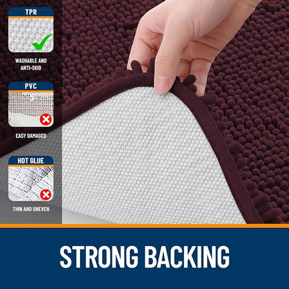 OLANLY Toilet Rugs U-Shaped 24x20, Extra Soft Absorbent Chenille Contour Bathroom Rugs for Toilet, Dry Quickly, Machine Washable, Non-Slip Bath Mat, Black Cherry