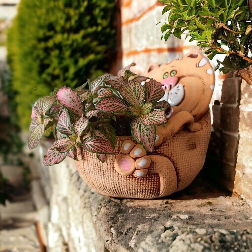 STP GOODS Ceramic Pot, Plant Pots, Modern Decorative Planters for House Plants Indoor Flowers Plants, Cute Flower Pot - Gifts (Cat)