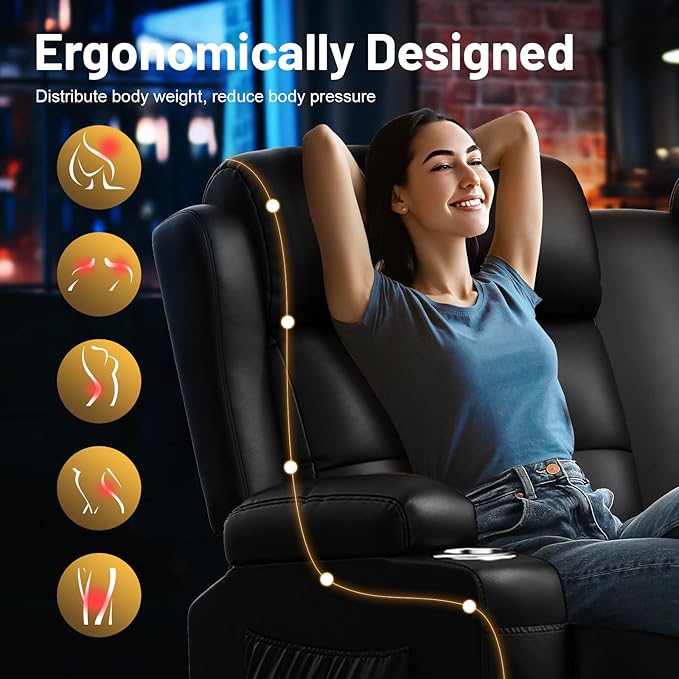 Loveseat Recliner Sofa, 3-Seater Home Theater Seating Massage Reclining Couch