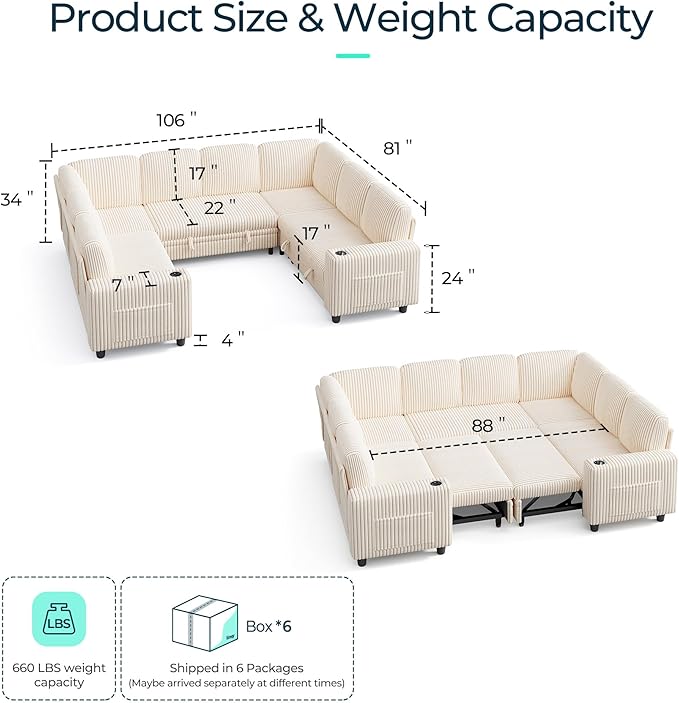 LINSY HOME Sectional Sleeper Sofa