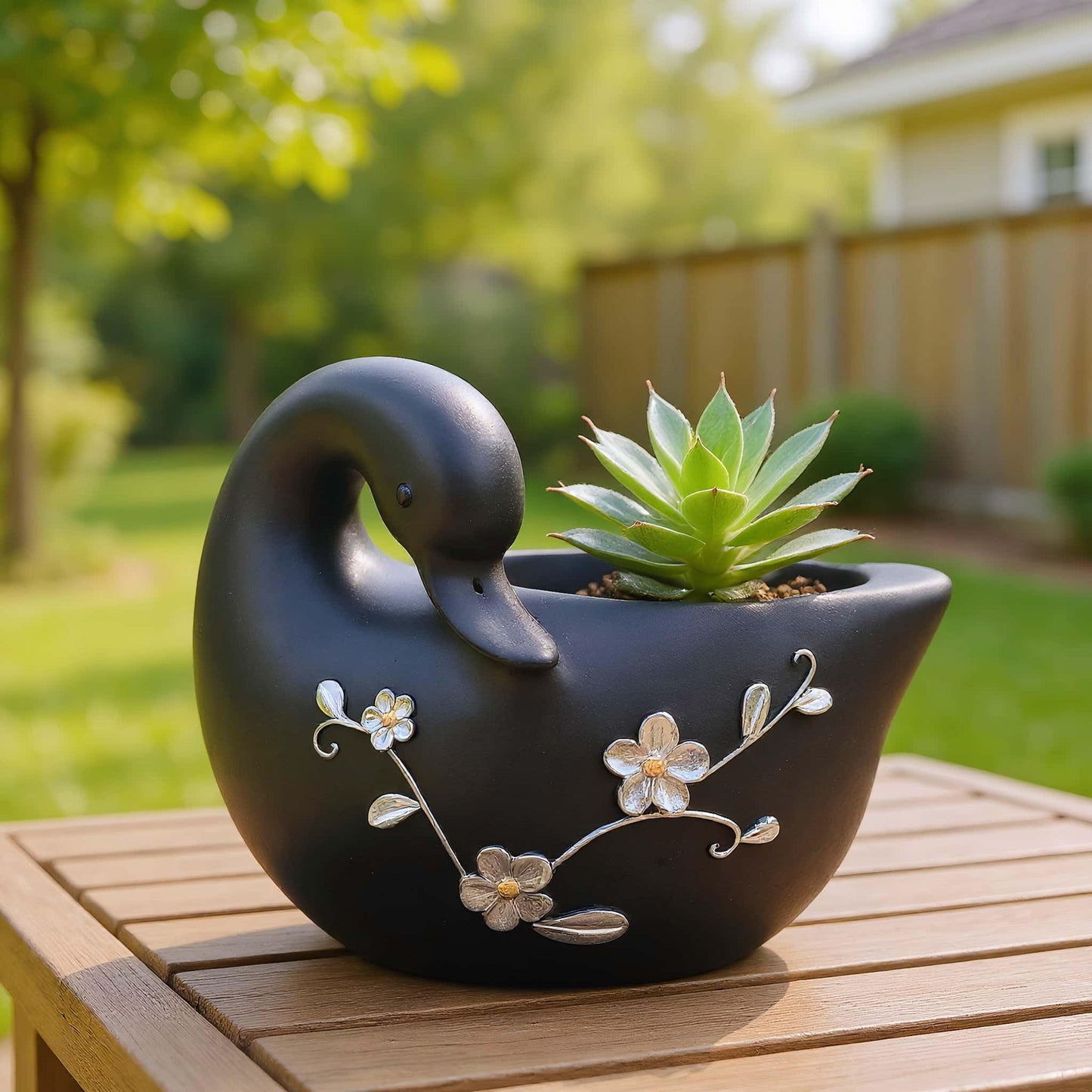Euiroet Swan Flower Pot - Unique Resin Sculpture, Enchanting Decorative Garden Planter, Elegant Swan Vase for Succulents & Air Plants, Indoor/Outdoor Use, Durable & Whimsical Design (Black)