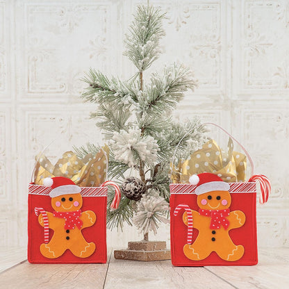 Current Gingerbread Man Christmas Treat Bags, Set of 6, 5.25" Tall Felt Gift Bags for Children, Holiday Parties, Teachers, and Decorations