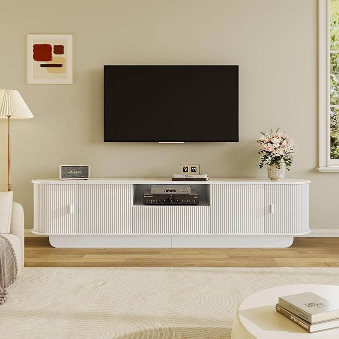 86.61'' Tambour TV Stand for 55-85 Inch, Modern Entertainment Center