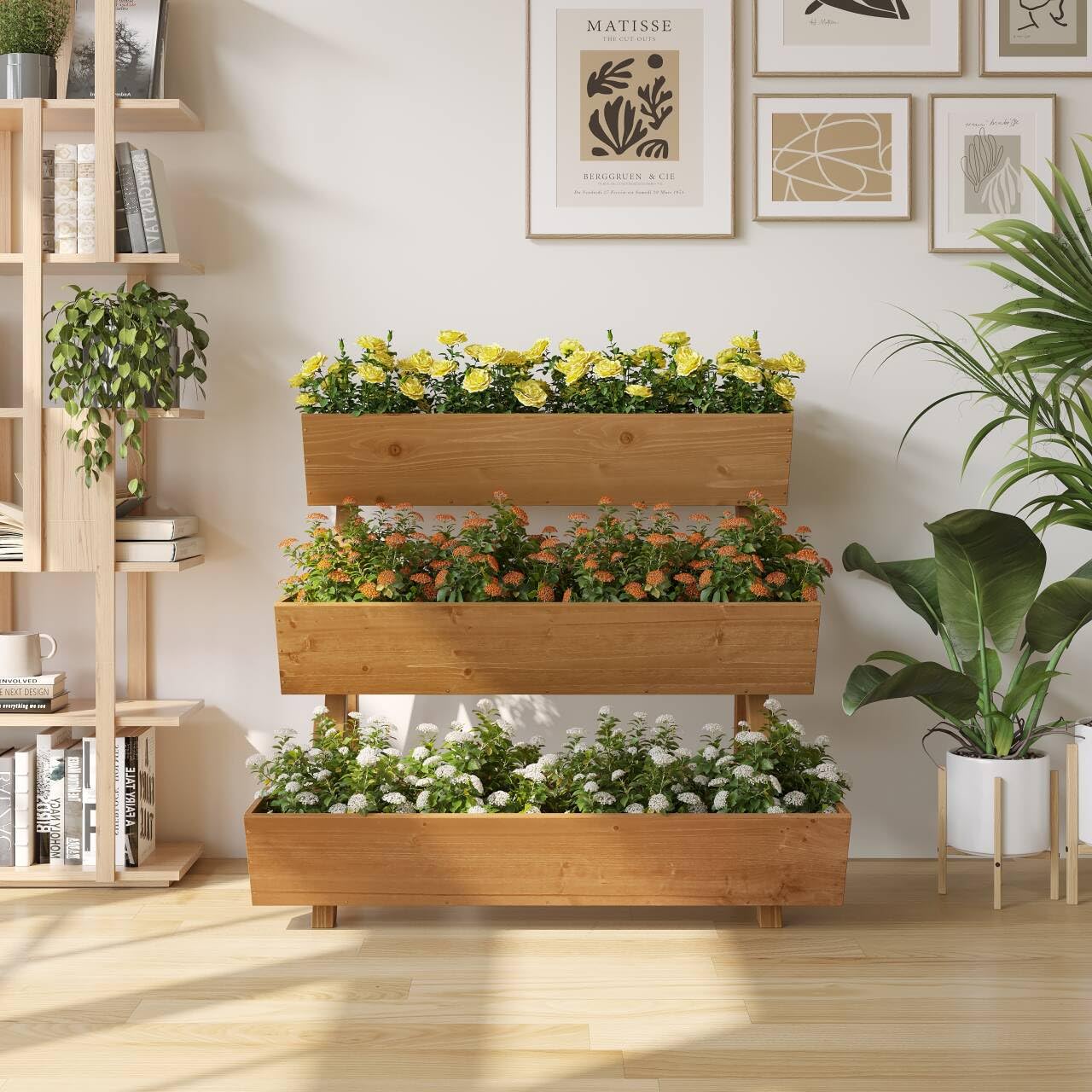 Dawnyard 3-Tiers Wooden Raised Garden Bed Tiered Planter Box Flower Pots Vertical Garden Planter Wood Plant Stand for Vegetables Flowers Herbs for Patio, Balcony, Freestanding (Brown L)